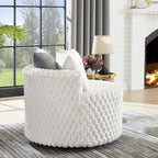 Off White 3D Upholstered Barrel Accent Chair with Wheels