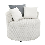 Off White 3D Upholstered Barrel Accent Chair with Wheels