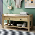 39" Upholstered Storage Bench with 2 Drawers and Shoe Rack