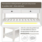 39" Upholstered Storage Bench with 2 Drawers and Shoe Rack
