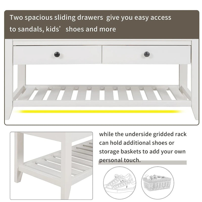 39" Upholstered Storage Bench with 2 Drawers and Shoe Rack