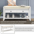 39" Upholstered Storage Bench with 2 Drawers and Shoe Rack