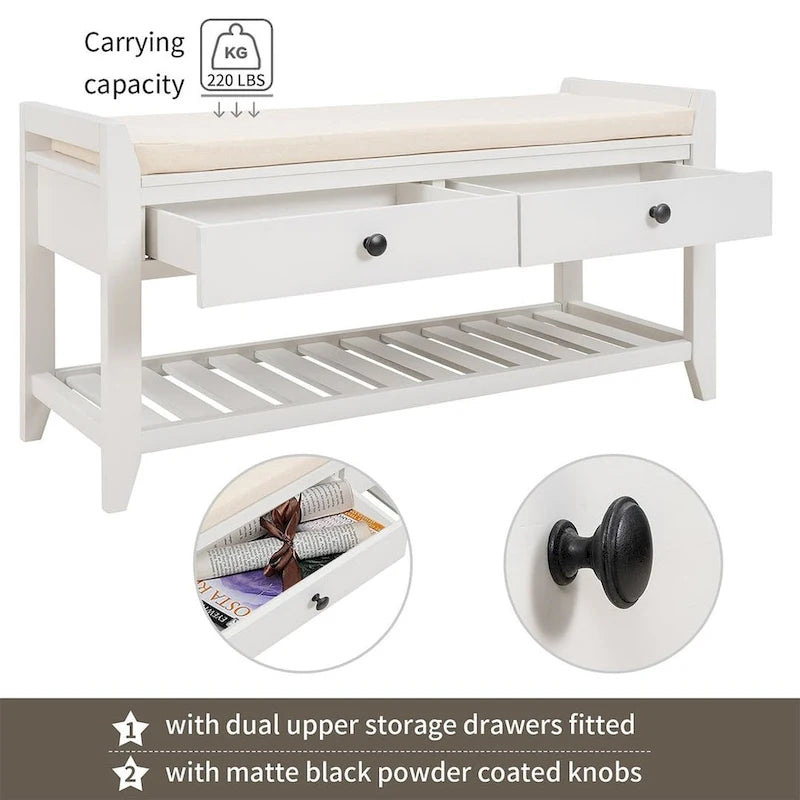 39" Upholstered Storage Bench with 2 Drawers and Shoe Rack