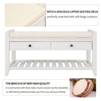 39" Upholstered Storage Bench with 2 Drawers and Shoe Rack