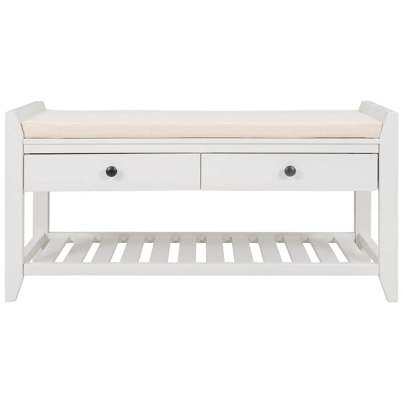39" Upholstered Storage Bench with 2 Drawers and Shoe Rack