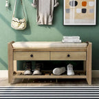 39" Upholstered Storage Bench with 2 Drawers and Shoe Rack