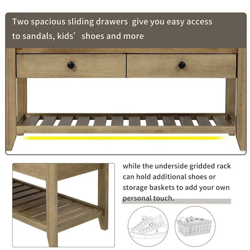 39" Upholstered Storage Bench with 2 Drawers and Shoe Rack