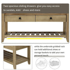 39" Upholstered Storage Bench with 2 Drawers and Shoe Rack