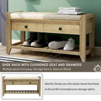 39" Upholstered Storage Bench with 2 Drawers and Shoe Rack