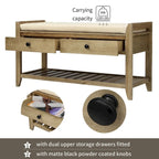 39" Upholstered Storage Bench with 2 Drawers and Shoe Rack