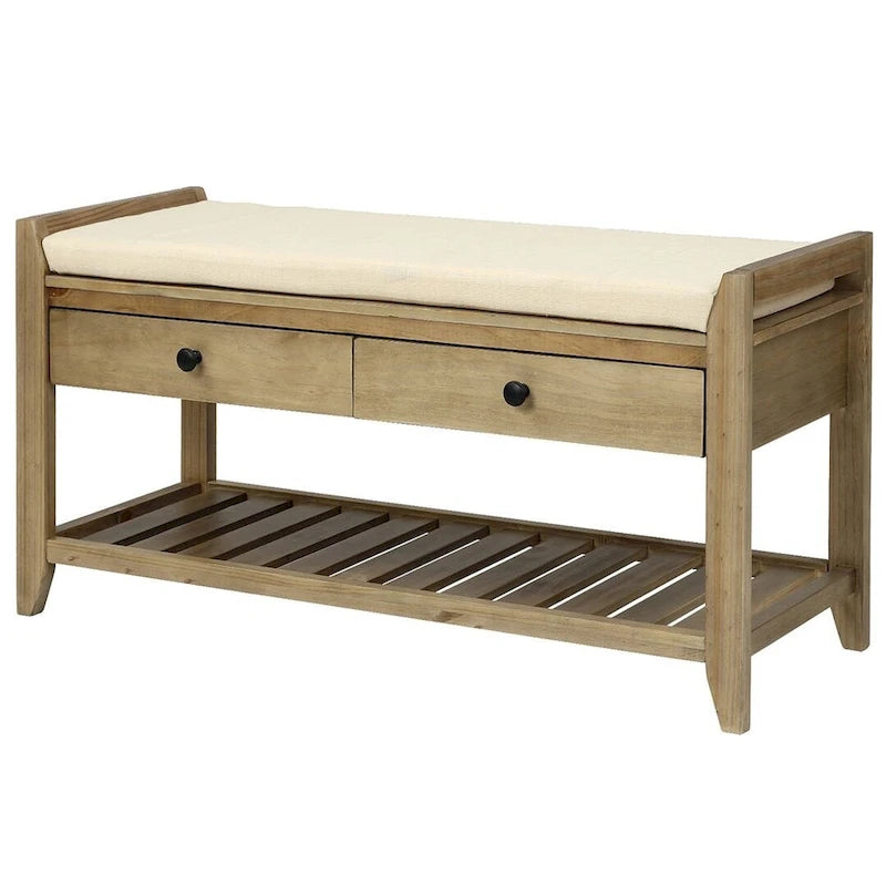 39" Upholstered Storage Bench with 2 Drawers and Shoe Rack