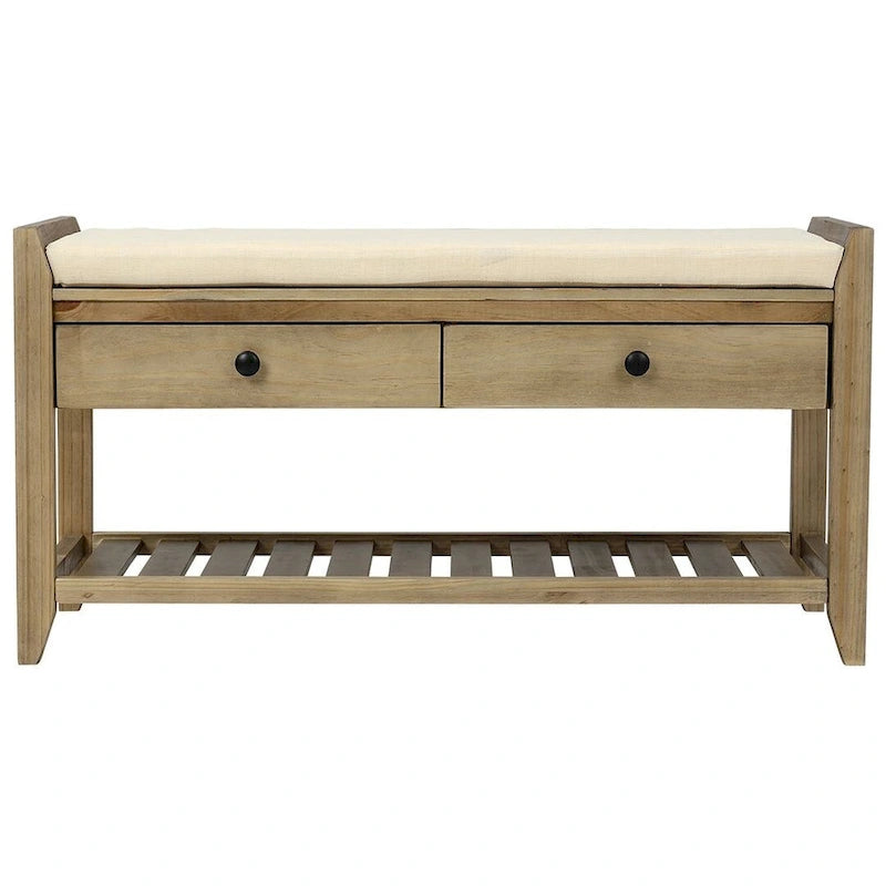 39" Upholstered Storage Bench with 2 Drawers and Shoe Rack