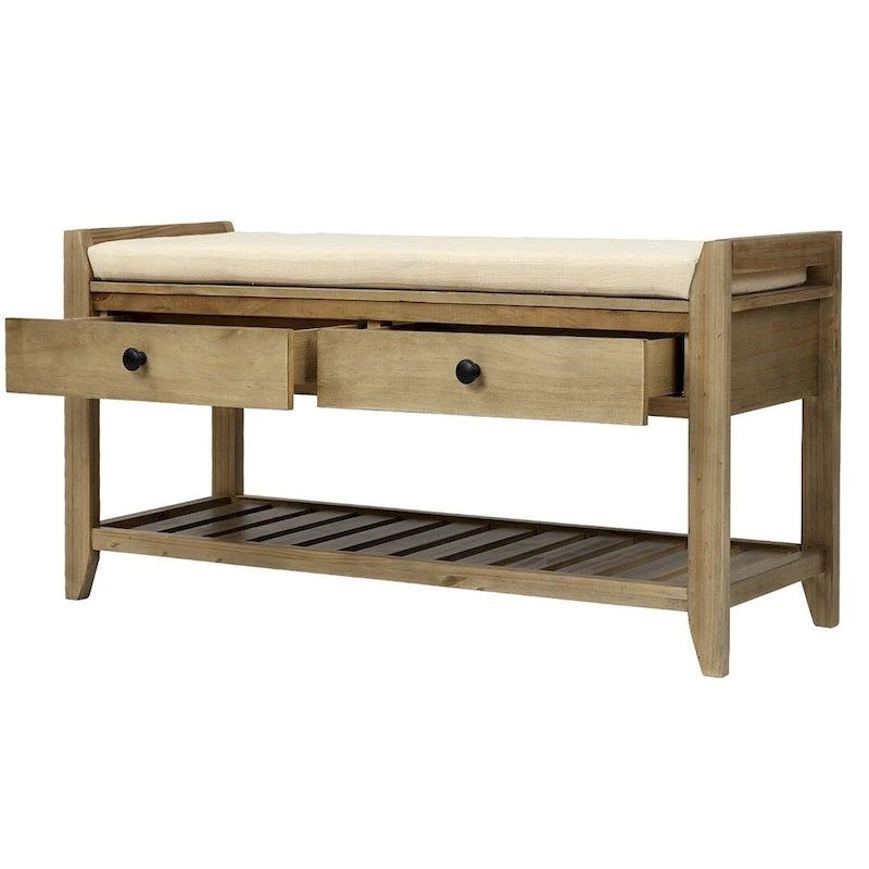 39" Upholstered Storage Bench with 2 Drawers and Shoe Rack