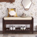 39" Upholstered Storage Bench with 2 Drawers and Shoe Rack