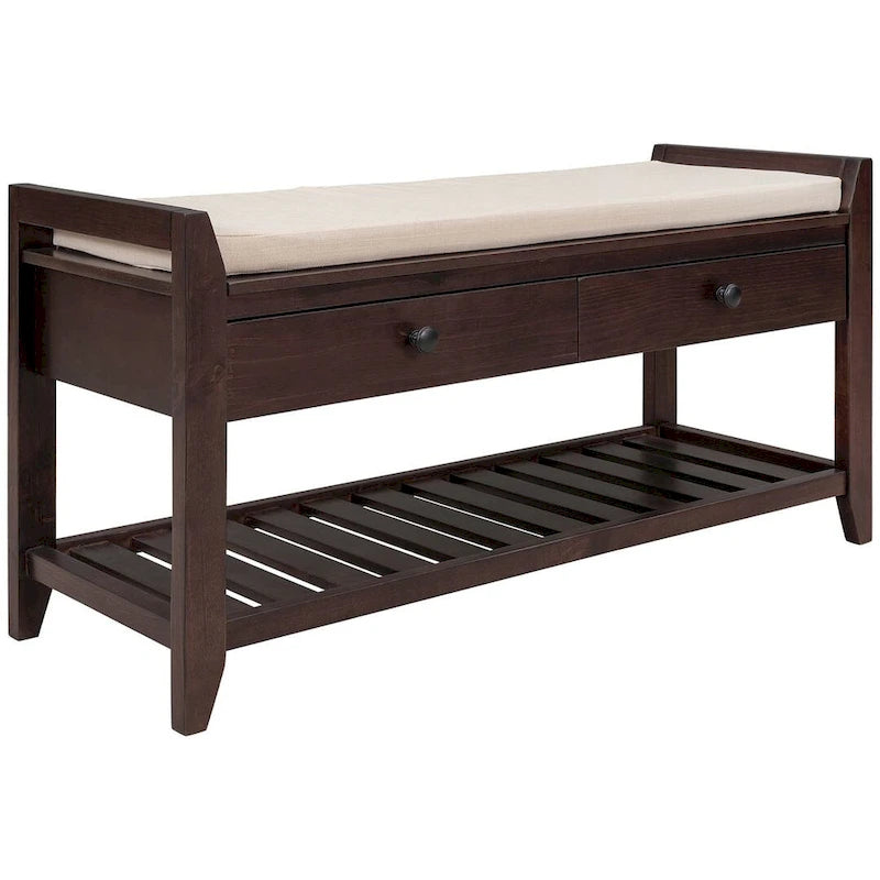 39" Upholstered Storage Bench with 2 Drawers and Shoe Rack