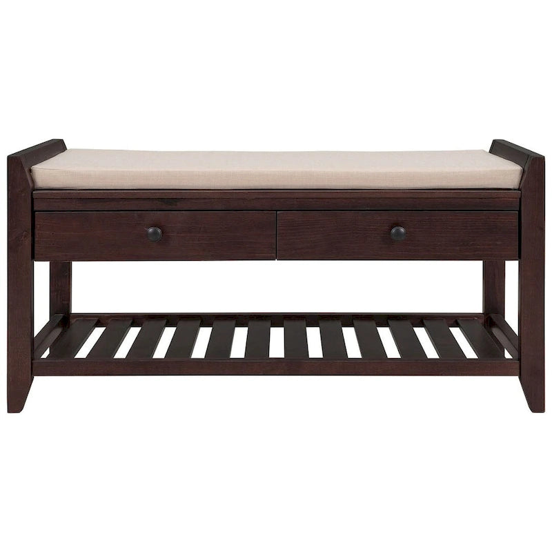 39" Upholstered Storage Bench with 2 Drawers and Shoe Rack