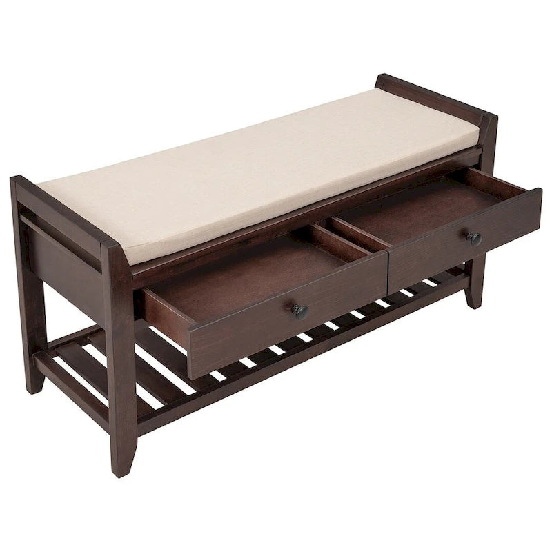 39" Upholstered Storage Bench with 2 Drawers and Shoe Rack
