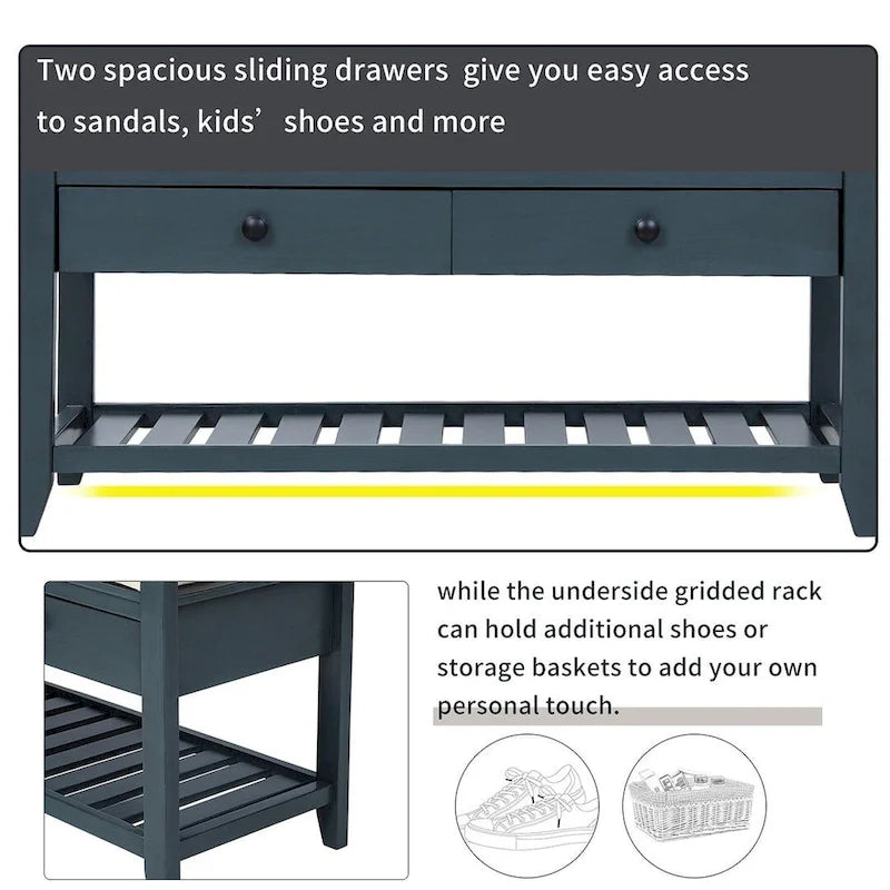 39" Upholstered Storage Bench with 2 Drawers and Shoe Rack