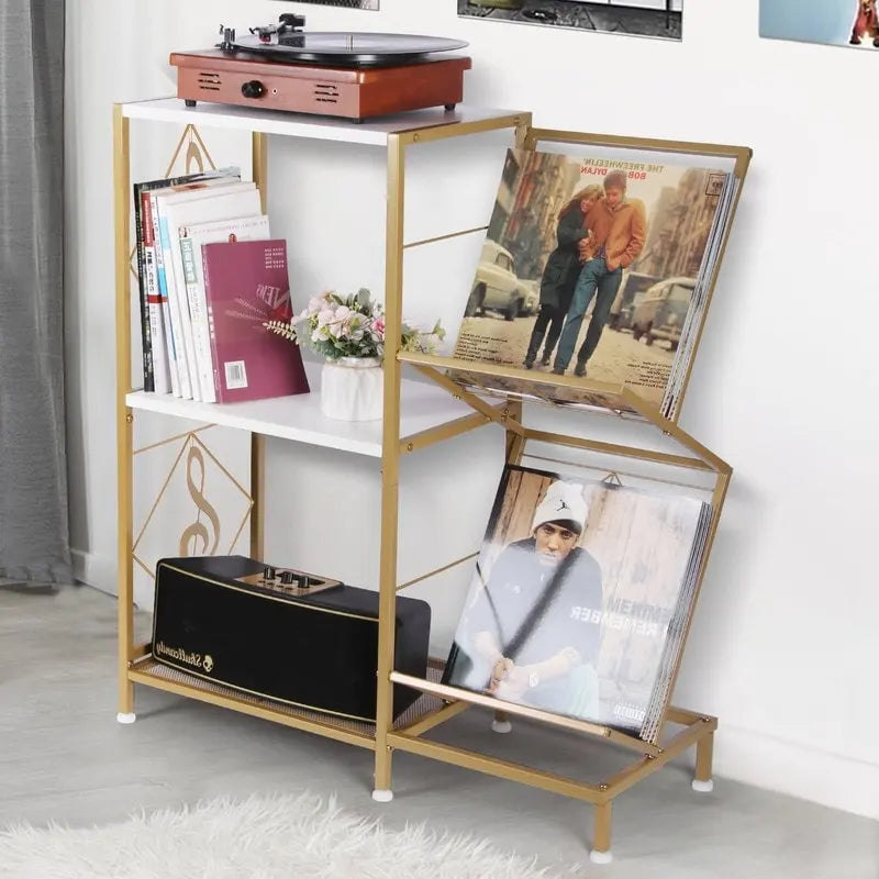 3-Tier Record Player Stand with Side Vinyl Display Holders