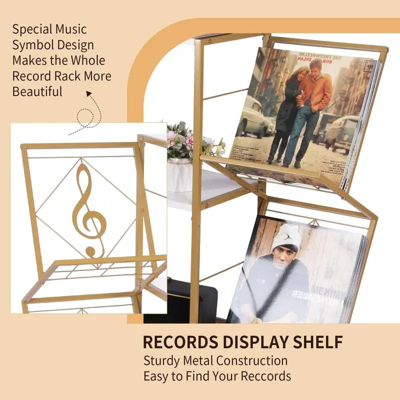3-Tier Record Player Stand with Side Vinyl Display Holders