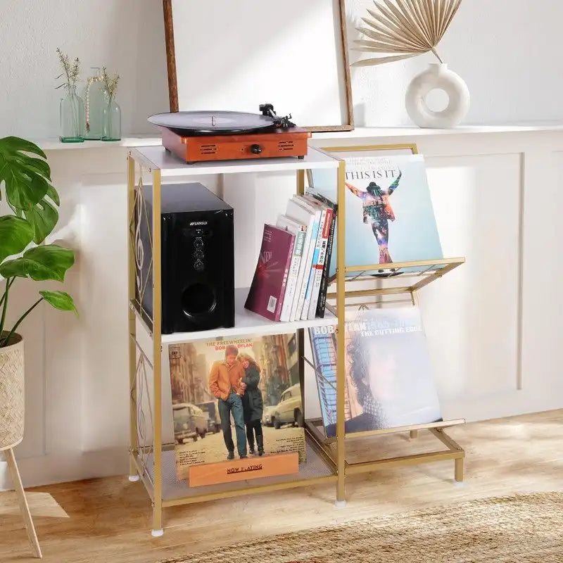 3-Tier Record Player Stand with Side Vinyl Display Holders