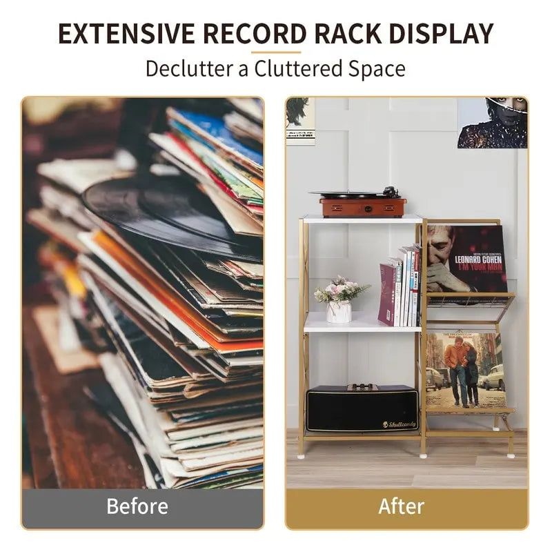 3-Tier Record Player Stand with Side Vinyl Display Holders