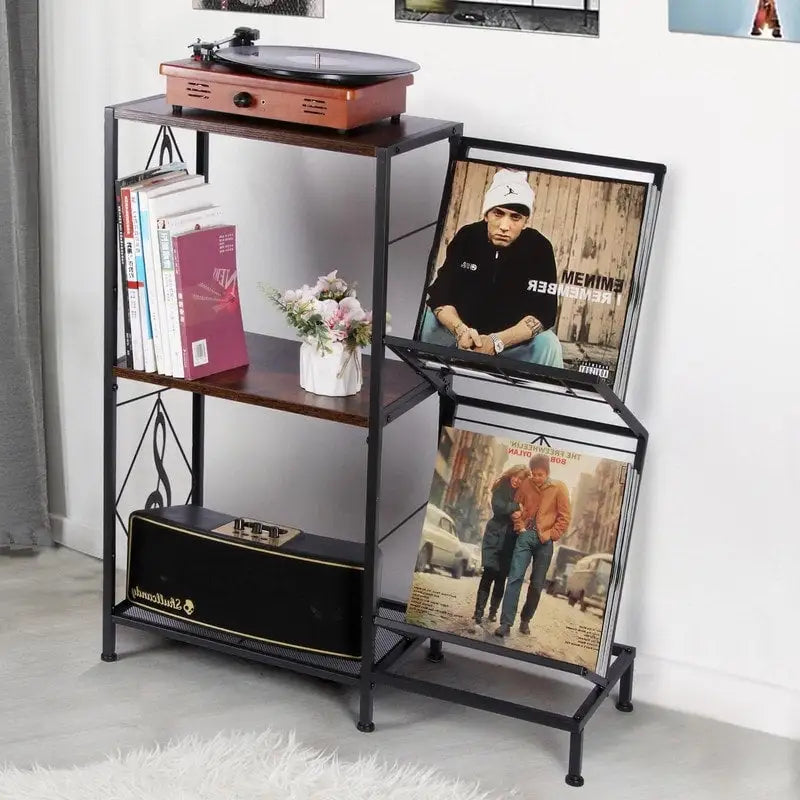 3-Tier Record Player Stand with Side Vinyl Display Holders