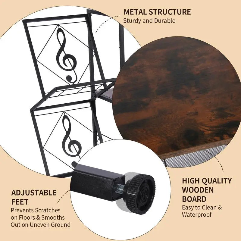 3-Tier Record Player Stand with Side Vinyl Display Holders