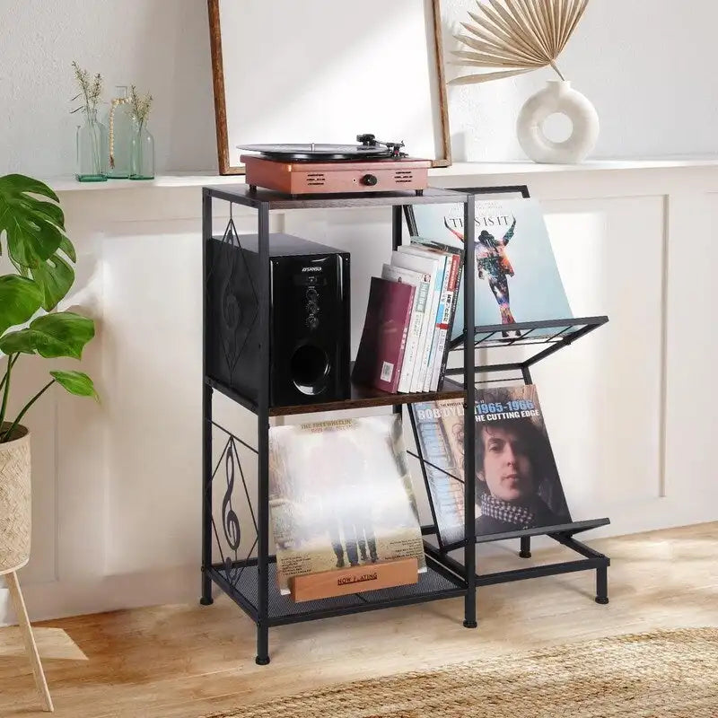 3-Tier Record Player Stand with Side Vinyl Display Holders