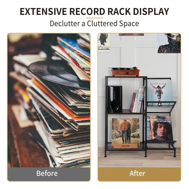 3-Tier Record Player Stand with Side Vinyl Display Holders