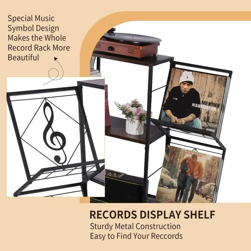 3-Tier Record Player Stand with Side Vinyl Display Holders