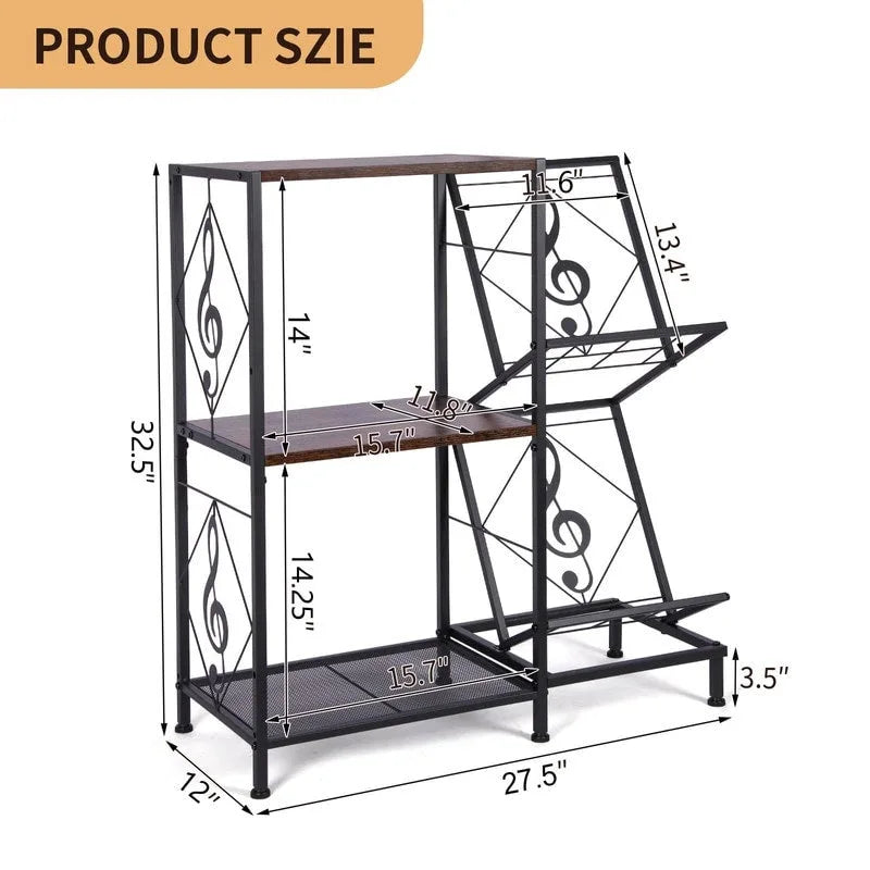 3-Tier Record Player Stand with Side Vinyl Display Holders