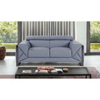 75-Inch Light Blue and Black Italian Leather Loveseat