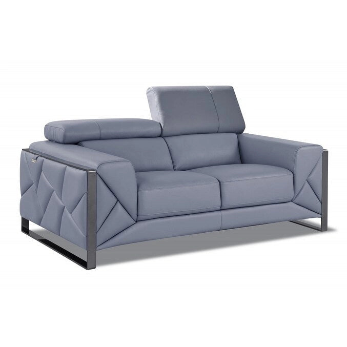 75-Inch Light Blue and Black Italian Leather Loveseat