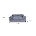 75-Inch Light Blue and Black Italian Leather Loveseat