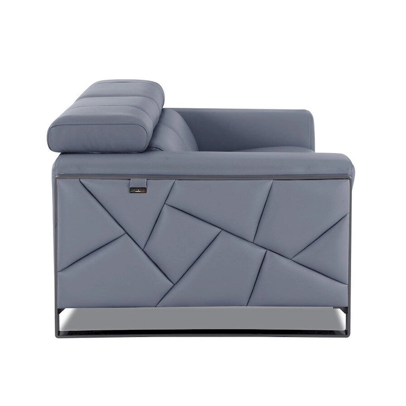 75-Inch Light Blue and Black Italian Leather Loveseat