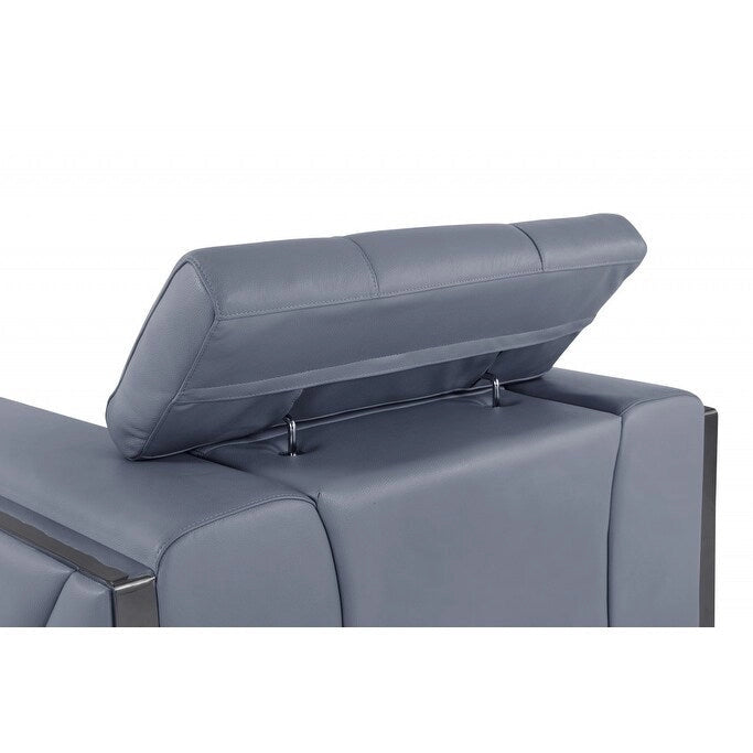 75-Inch Light Blue and Black Italian Leather Loveseat