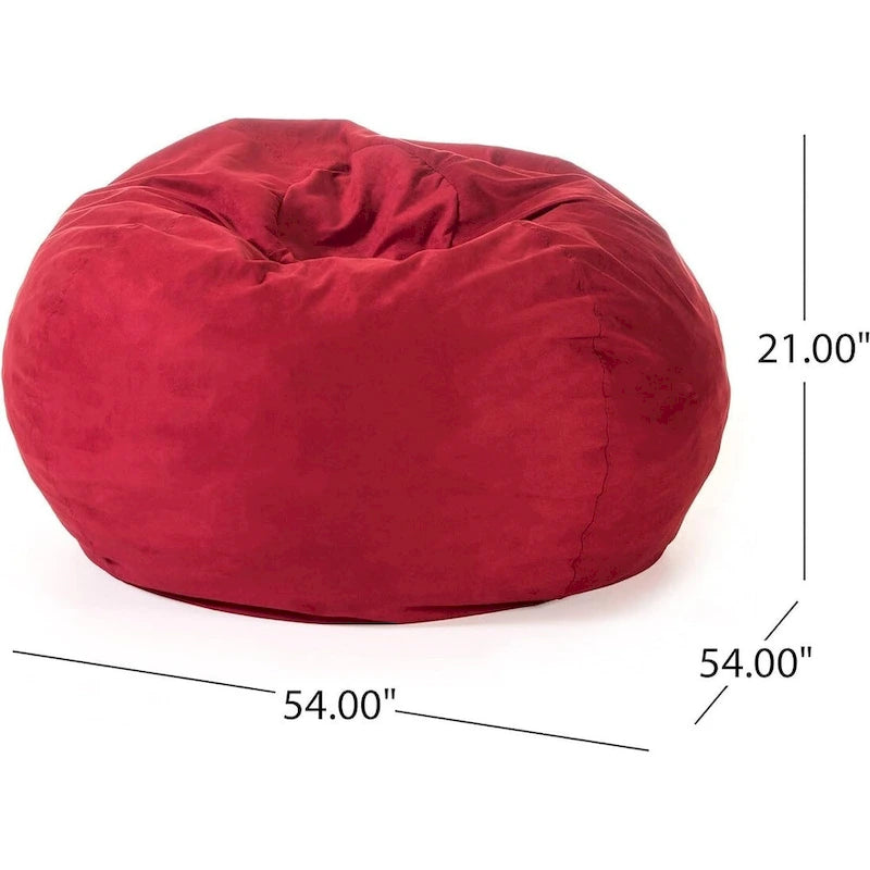 5-Foot Shredded Foam Bean Bag Chair with Removable Microsuede Cover, Lounge Seat for Kids & Adults, Red