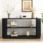 3-Tier Console Table with Fluted Wood Veneer and Open Shelves