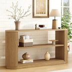 3-Tier Console Table with Fluted Wood Veneer and Open Shelves