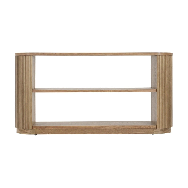 3-Tier Console Table with Fluted Wood Veneer and Open Shelves