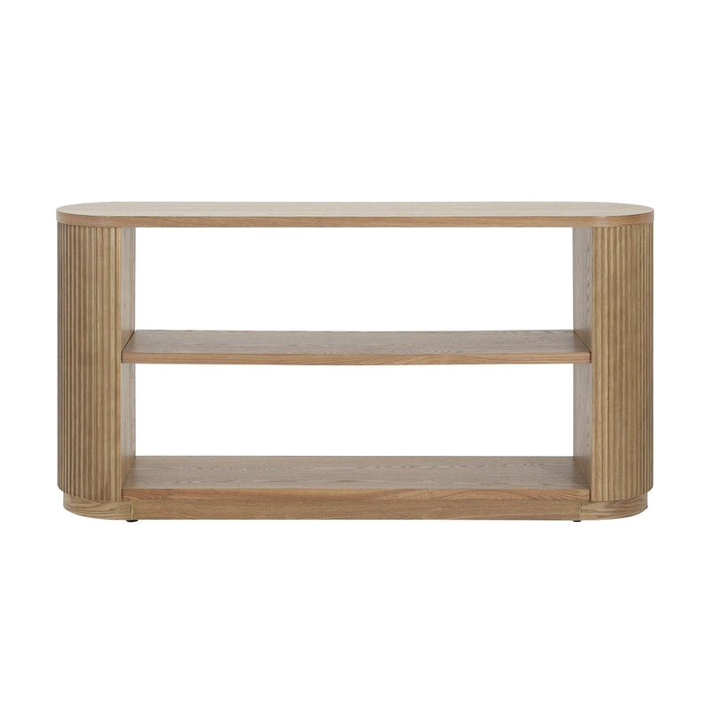 3-Tier Console Table with Fluted Wood Veneer and Open Shelves
