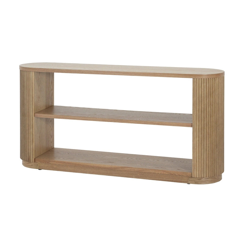 3-Tier Console Table with Fluted Wood Veneer and Open Shelves