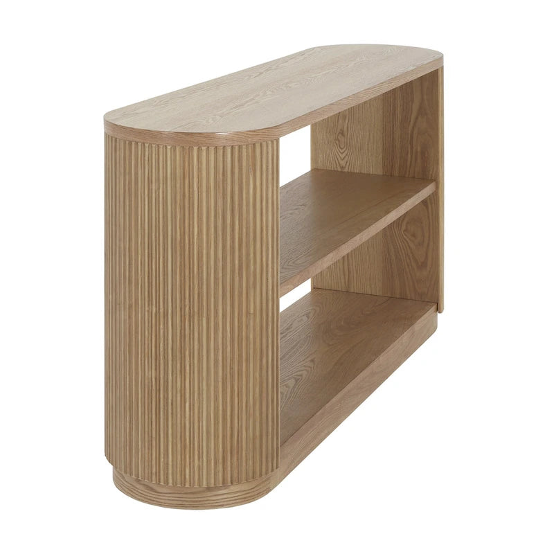 3-Tier Console Table with Fluted Wood Veneer and Open Shelves
