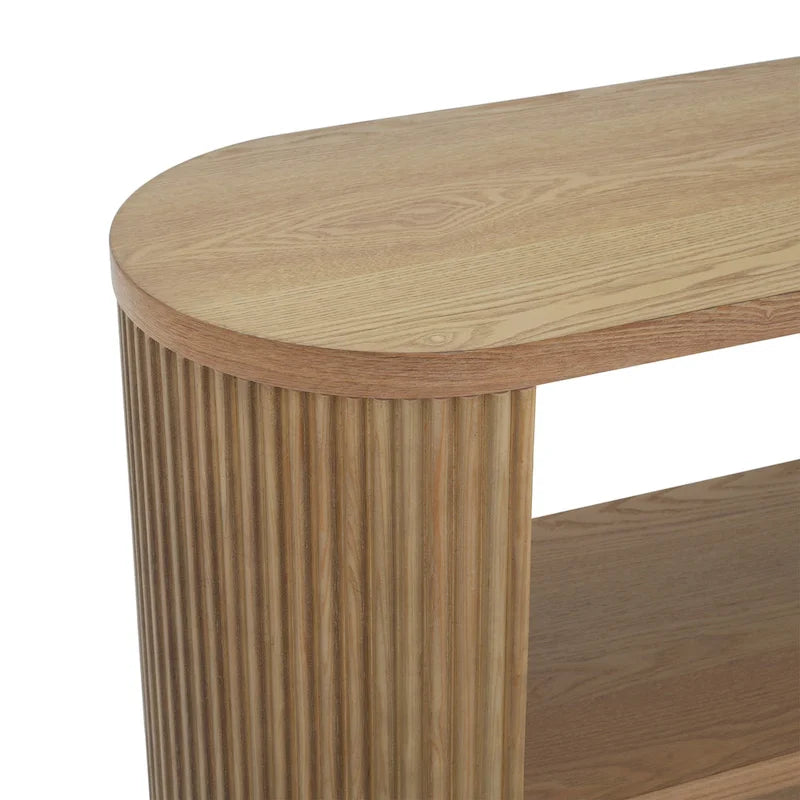 3-Tier Console Table with Fluted Wood Veneer and Open Shelves