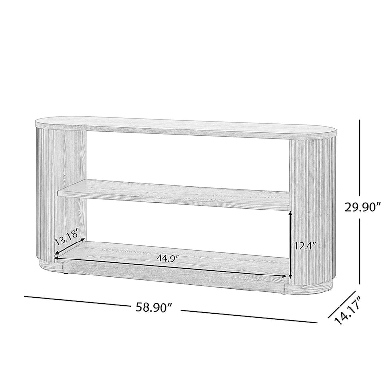 3-Tier Console Table with Fluted Wood Veneer and Open Shelves