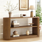3-Tier Console Table with Fluted Wood Veneer and Open Shelves