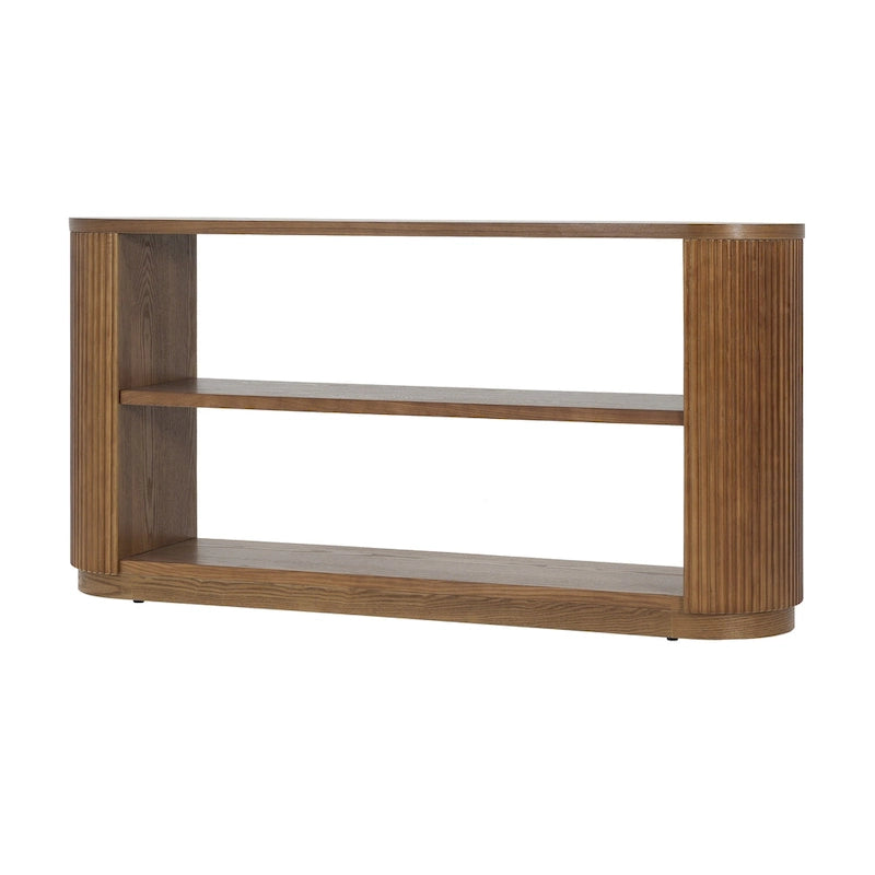 3-Tier Console Table with Fluted Wood Veneer and Open Shelves