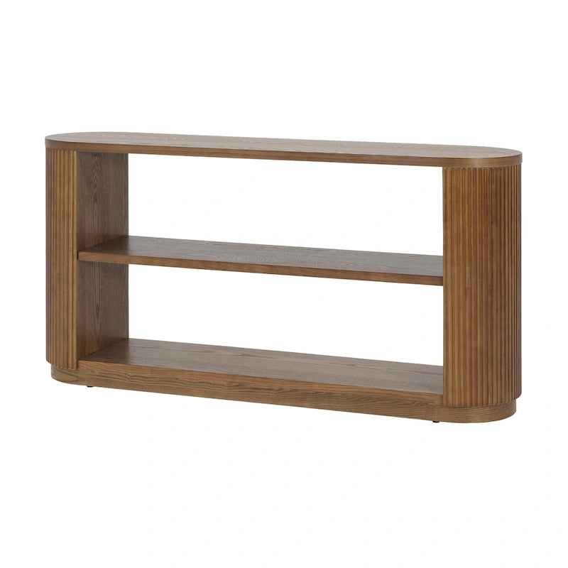 3-Tier Console Table with Fluted Wood Veneer and Open Shelves