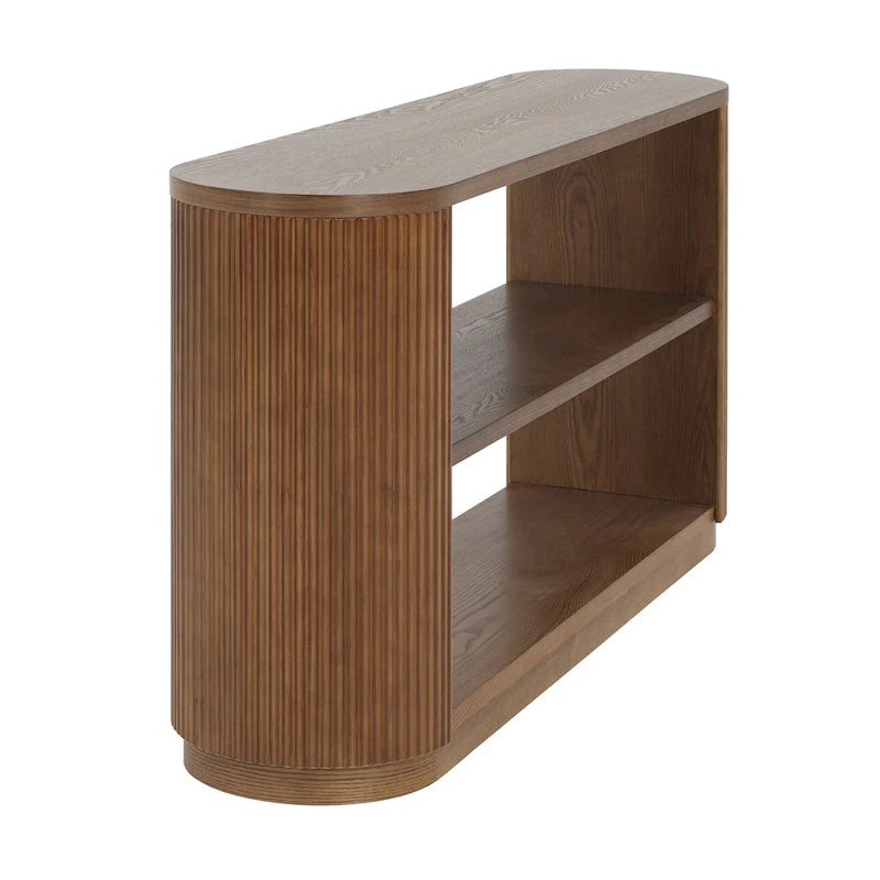 3-Tier Console Table with Fluted Wood Veneer and Open Shelves